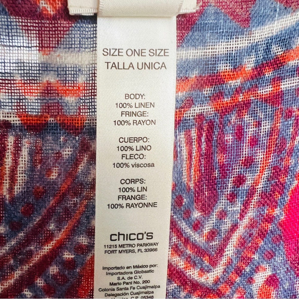 Chico's Phoebe Linen Poncho Multicolor O/S Fringe Lightweight Boho Hipster - Picture 12 of 13